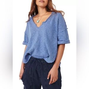 We The Free Distressed Blue Short Sleeve Top